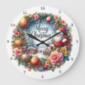 Santa omgeven door een bloemenkrans grote klok (Voorkant)