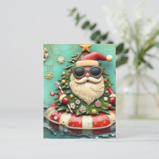 Santa on a Float Trip Briefkaart (Staand voorkant)