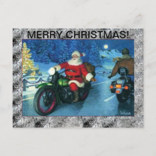 Santa on a Motorcycle Post Card Feestdagenkaart