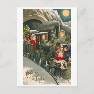 "Santa on a Train" Vintage Christmas Briefkaart