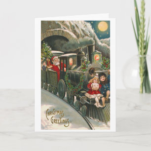 "Santa on a Train" Vintage kerst Kaart