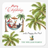Santa on a Tropical Island Christmas Vierkante Sticker (Voorkant)