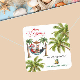 Santa on a Tropical Island Christmas Vierkante Sticker