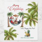 Santa on a Tropical Island Christmas Wijn Etiket (Enkel label)