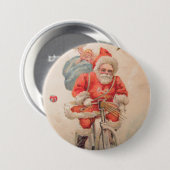 Santa on Bicylce Ronde Button 7,6 Cm (Voorkant /achterkant)