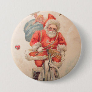 Santa on Bicylce Ronde Button 7,6 Cm