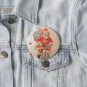 Santa on Bicylce Ronde Button 7,6 Cm (In situ)