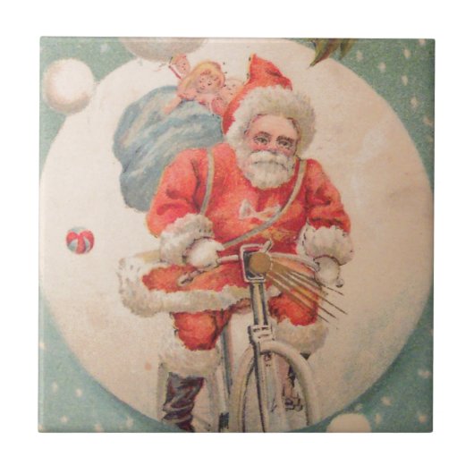 Santa on Bicylce Tegeltje (Voorkant)