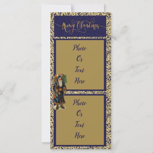  Santa on Blue en Gold Flat Kaart (Achterkant)