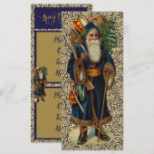 Santa on Blue en Gold Flat Kaart (Voorkant / Achterkant)