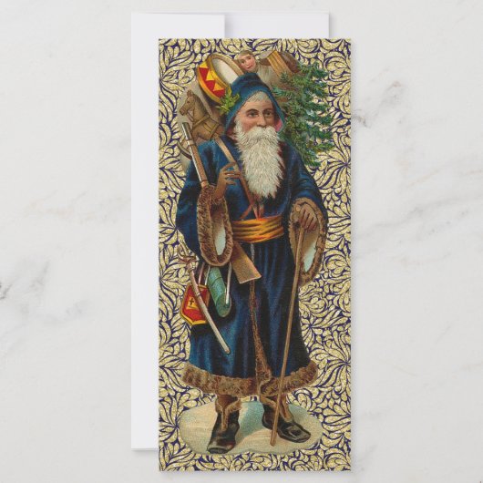 Santa on Blue en Gold Flat Kaart (Voorkant)