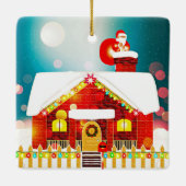 Santa on Chimney Top Keramisch Ornament (Achterkant)