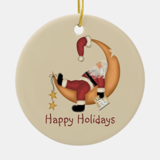 Santa on de maan keramisch ornament (Voorkant)