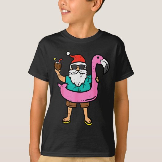Santa On Flamingo Floatie Cute Christmas In July X T-shirt (Voorkant)