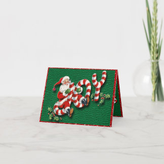 Santa on Joy Candy Canes Half Fold Kaart