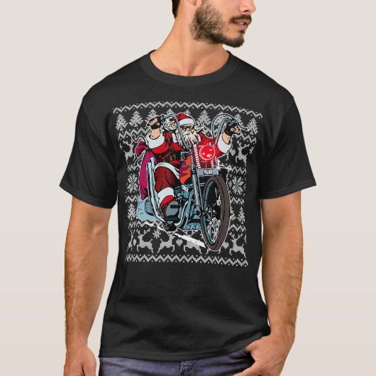 Santa on Motorcycle Ugly kerstSweater Gift T-shirt (Voorkant)