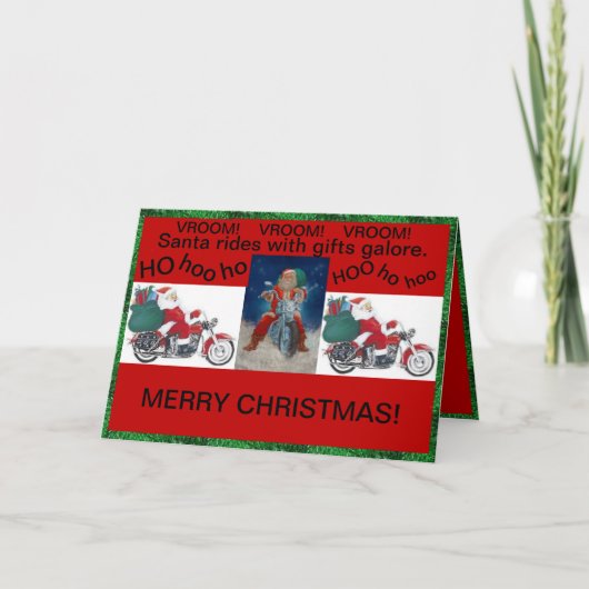 Santa on Motorcycli Christmas Card Feestdagen Kaart (Voorkant)