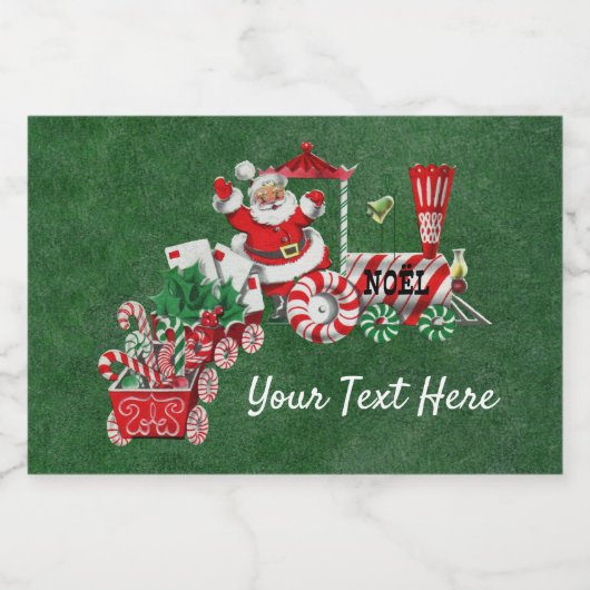 Santa on Peppermint Candy Train Dark Green Voedselcontainer Etiket (Enkel label)