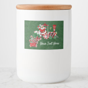 Santa on Peppermint Candy Train Dark Green Voedselcontainer Etiket