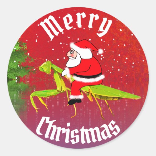 Santa On Praying Mantis Kerst stickers (Voorkant)