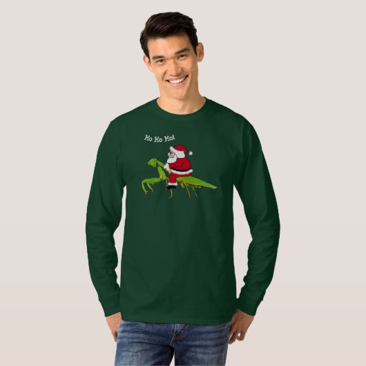 Santa On Praying Mantis kerstT-shirt T-shirt (Voorkant volledig)