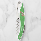 Santa on Red Train Snoep Wheels Groen Goud Specks Kurkentrekker (Voorkant)