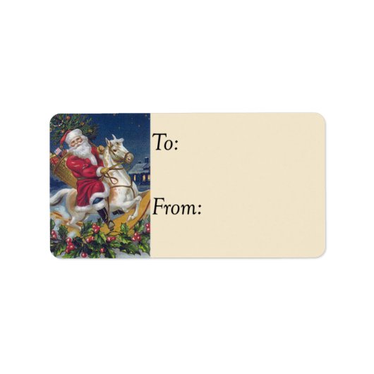 Santa on Rocking Horse Gift Label (Voorkant)