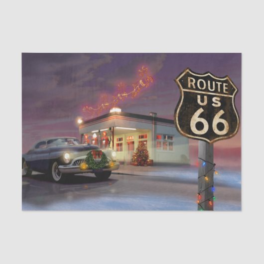 Santa on Route 66 Weefselpapier Tissuepapier (Voorkant)