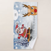 Santa on skateboard grappige rendierslee winter badhanddoek (Badhanddoek)