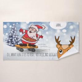 Santa on skateboard grappige rendierslee winter badhanddoek