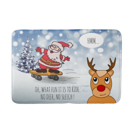 Santa on skateboard grappige rendierslee winter badmat (Voorkant)