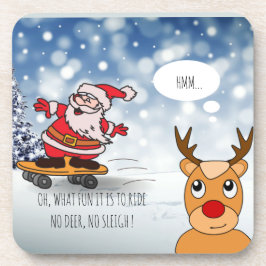 Santa on skateboard grappige rendierslee winter bier onderzetter