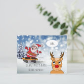 Santa on skateboard grappige rendierslee winter briefkaart (Staand voorkant)