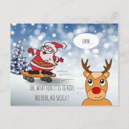 Santa on skateboard grappige rendierslee winter briefkaart