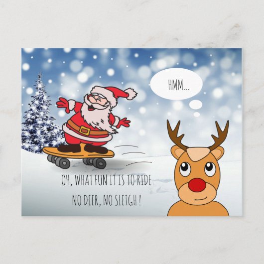 Santa on skateboard grappige rendierslee winter briefkaart (Voorkant)
