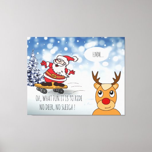 Santa on skateboard grappige rendierslee winter canvas afdruk (Voorkant)