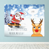 Santa on skateboard grappige rendierslee winter canvas afdruk (Insitu (Houten vloer))