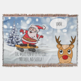Santa on skateboard grappige rendierslee winter deken