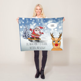 Santa on skateboard grappige rendierslee winter fleece deken