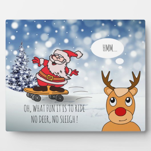 Santa on skateboard grappige rendierslee winter fotoplaat (Voorkant)