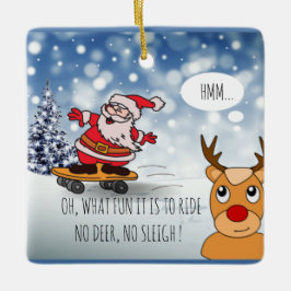 Santa on skateboard grappige rendierslee winter keramisch ornament