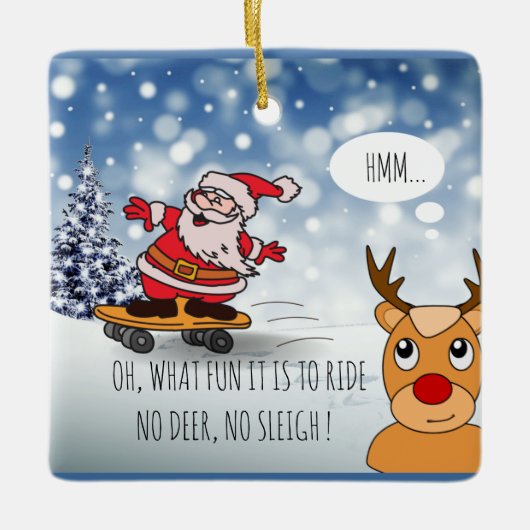 Santa on skateboard grappige rendierslee winter keramisch ornament (Voorkant)
