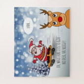 Santa on skateboard grappige rendierslee winter legpuzzel (Verticaal)