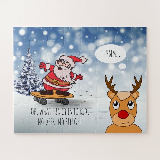 Santa on skateboard grappige rendierslee winter legpuzzel (Horizontaal)