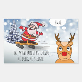 Santa on skateboard grappige rendierslee winter rechthoekige sticker