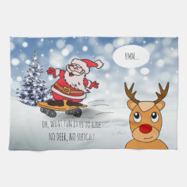 Santa on skateboard grappige rendierslee winter theedoek