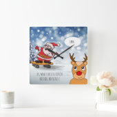 Santa on skateboard grappige rendierslee winter vierkante klok (Huis)