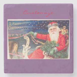 Santa on sleigh Thunder_Cove vintage Stenen Onderzetter