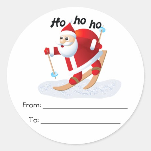 Santa on Sneeuwski's Rond naar/van Stickers (Voorkant)