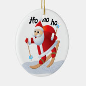 Santa on Snow Skis Round Ceramic Ornament (Rechts)